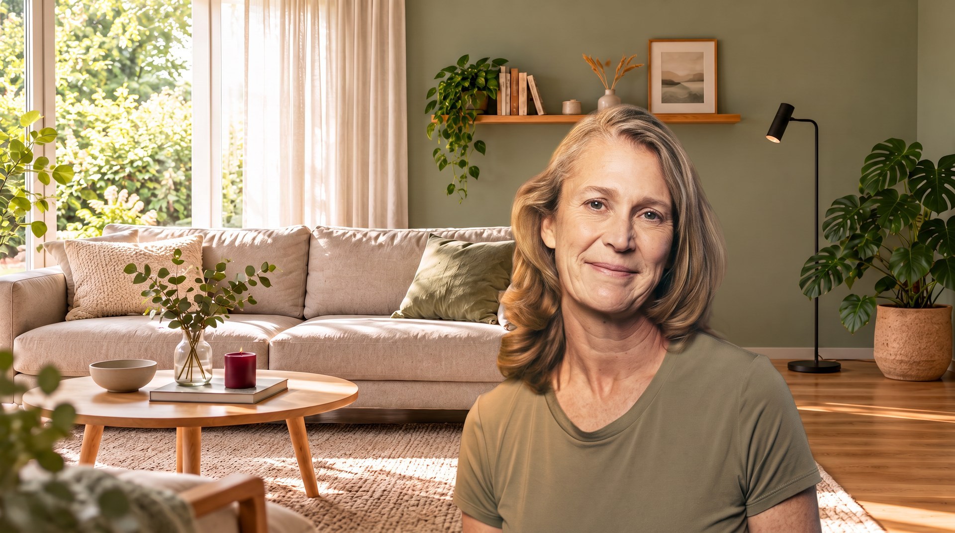 Clara, Ihr Plauderherz, im Wohnzimmer
